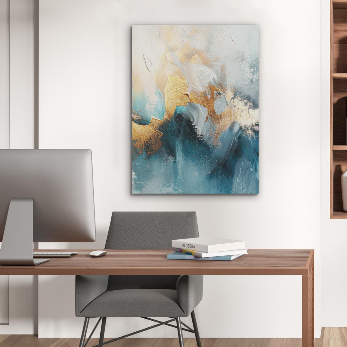 AKUSTIKPANEEL Abstrakt - Kunst - Gold - Blau 60x80 cm - Petrol, Textil (60/0.9/80cm) - MuchoWow