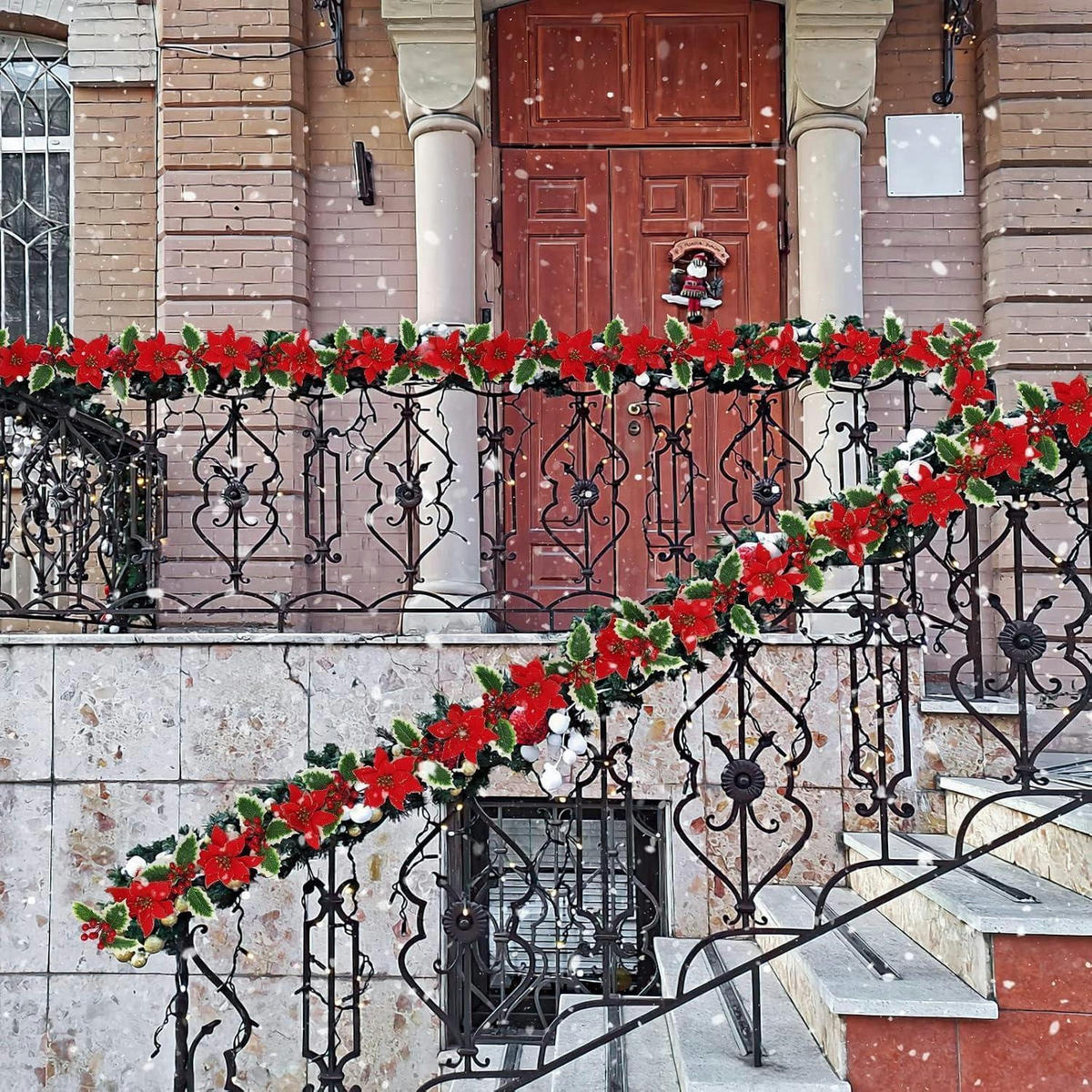 WEIHNACHTS-GIRLANDE 250 cm mit roten Blumen und Beeren - Rot, Kunststoff (250cm)