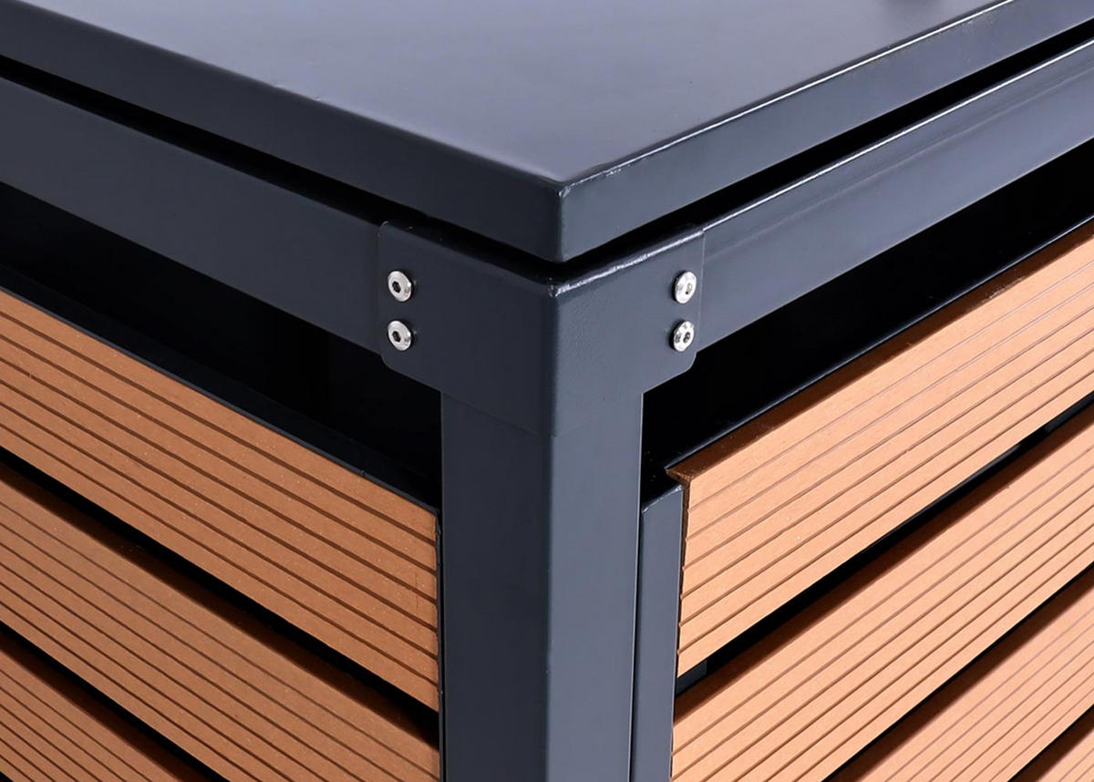 MÜLLTONNENBOX 3er HxBxT 119x205x84cm Teak-Optik WPC Metall 109kg - Teakfarben, Metall (205/119/84cm) - PROREGAL