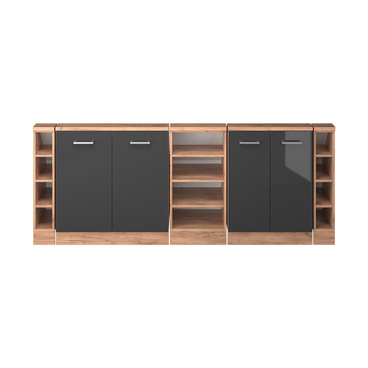 KUCHYŇSKÁ SKŘÍŇKA POD ŠIKMOU STŘECHU R-Line Antracitový vysoký lesk/zlatý dub power - medově dubová/antracitová, kompozitní dřevo (210/81.6/46cm) - Vicco