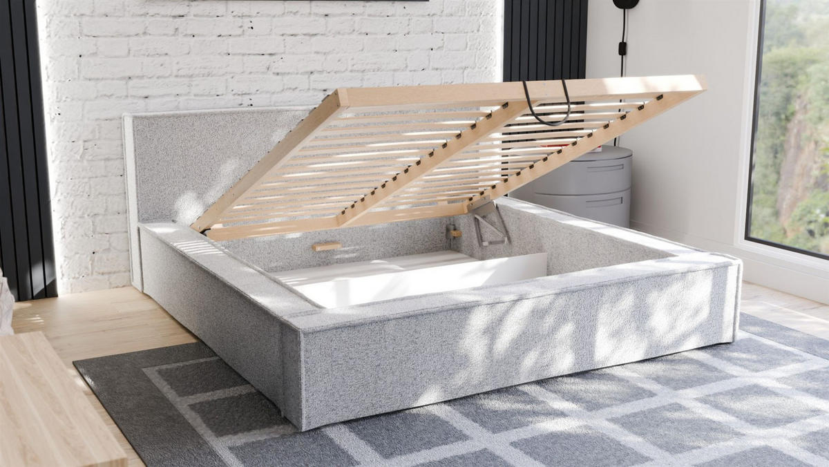 POLSTERBETT Aldana Komplettset - Beige, Holzwerkstoff/Textil (120/200cm) - Fun Möbel