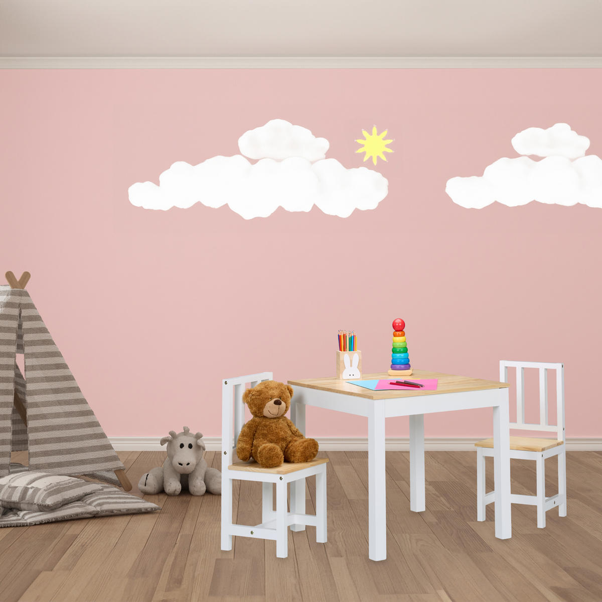 KINDERSITZGRUPPE - Weiß, Holz/Holzwerkstoff (57/51.5/57cm) - Relaxdays