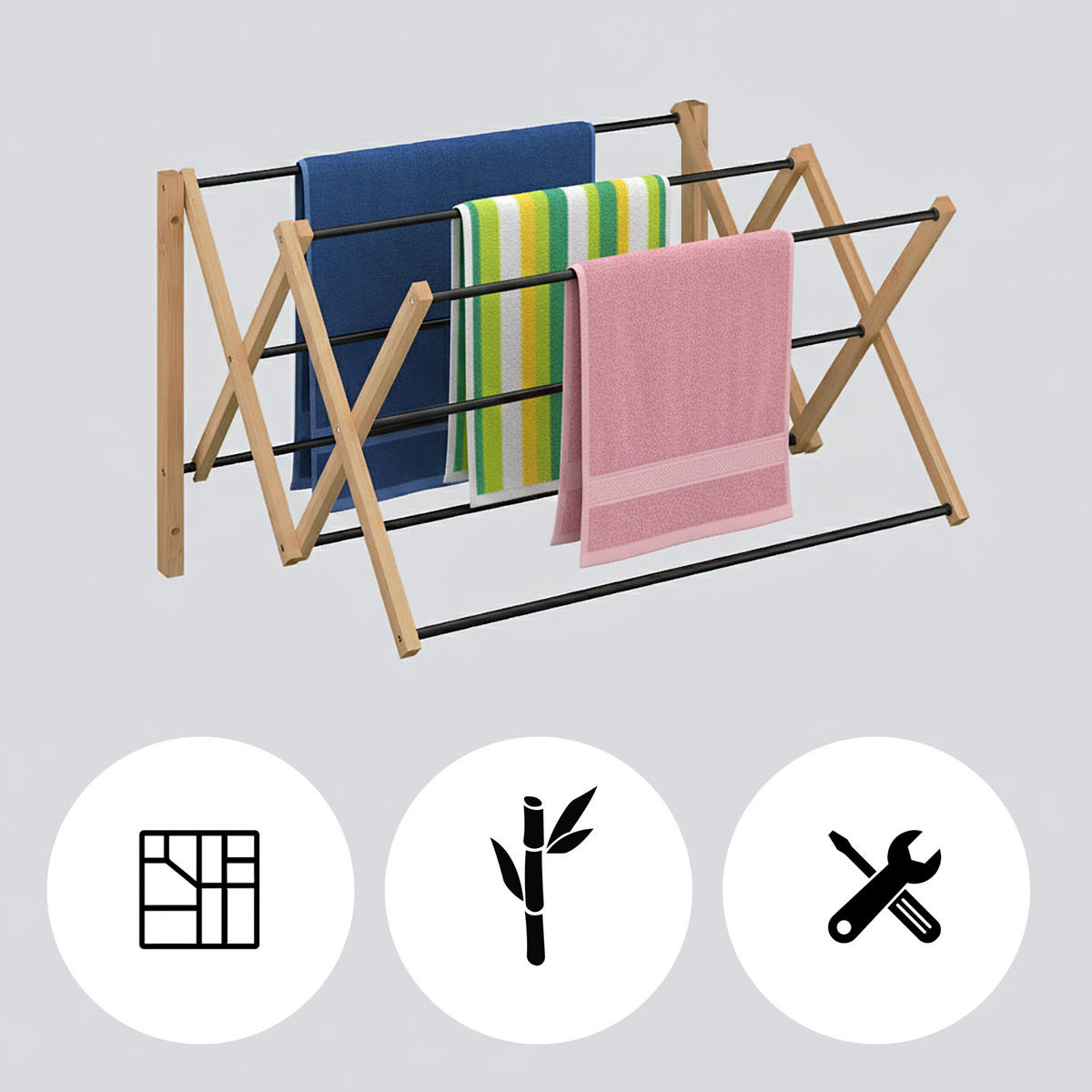 SUŠIAK na prádlo - viacfarebná, kov/drevo (71.5/45/59cm) - Relaxdays