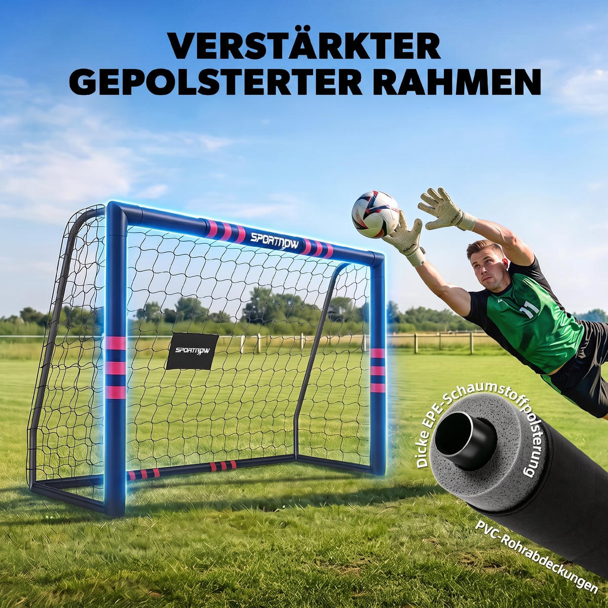 FUSSBALLTOR Metall PE Schwarz Rot - Schwarz, Metall (60/180cm) - SPORTNOW