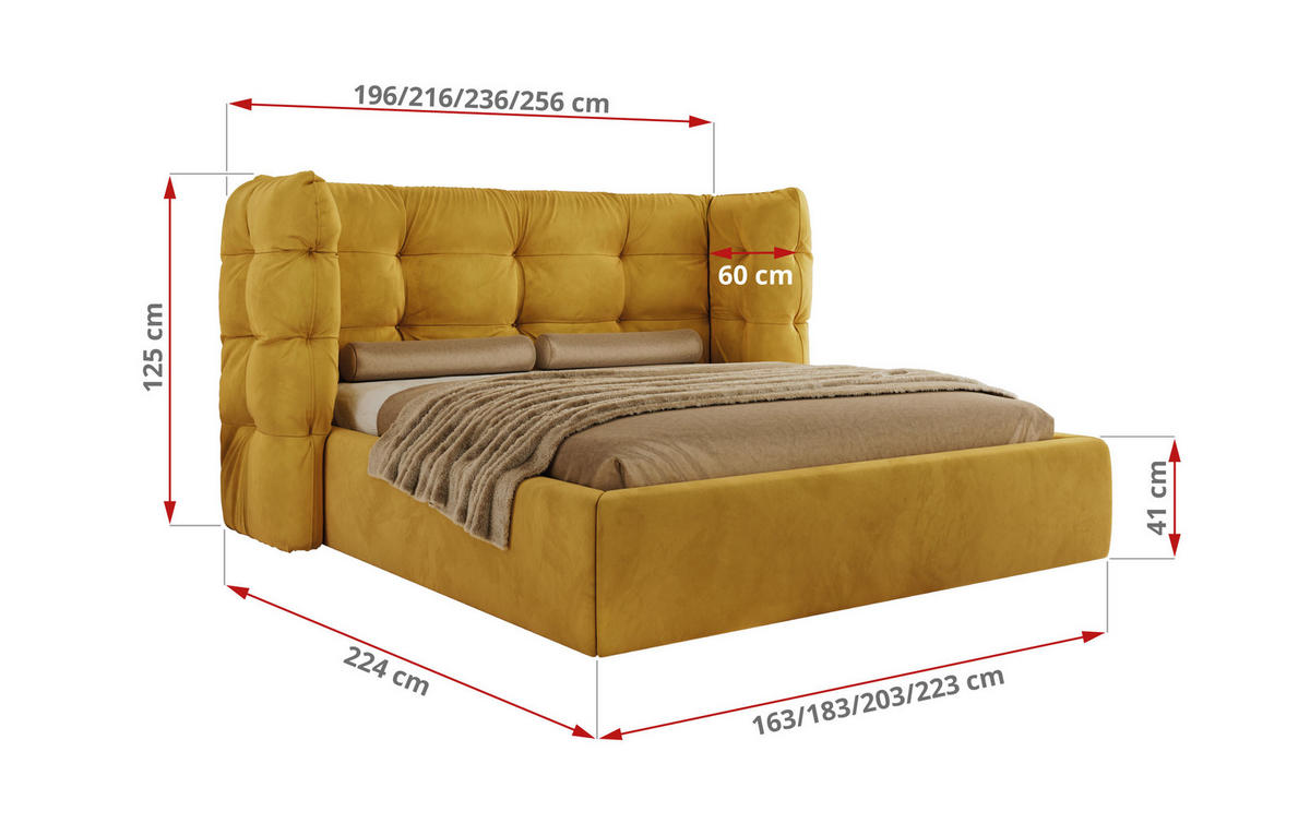 POLSTERBETT FLONELLE CLASSIC 160/200 - Gelb Velvet - Schaum-Matratze - Gelb, Textil (160/200cm) - MKS