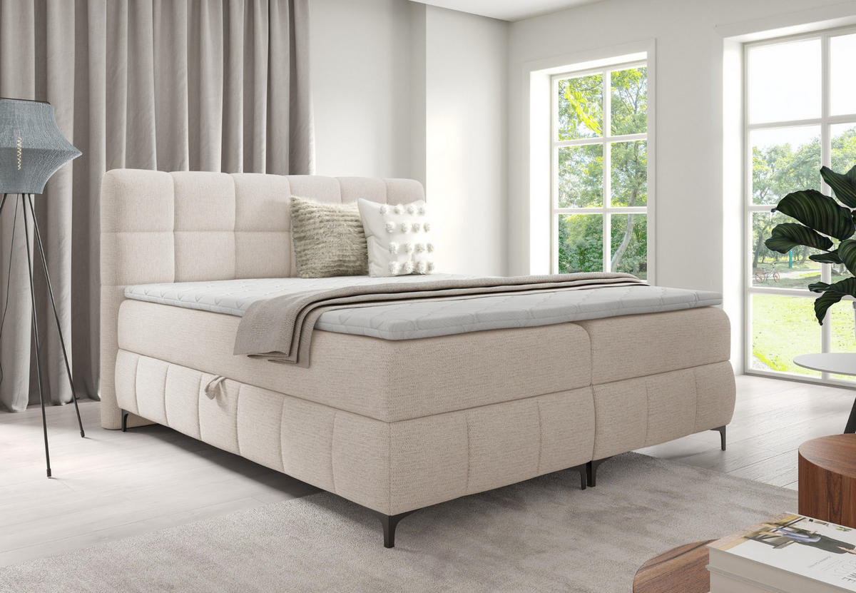 BOXBETT mit Stauraum und Topper 180x200 cm Creme - Creme, Textil (180/200cm) - Home Collective