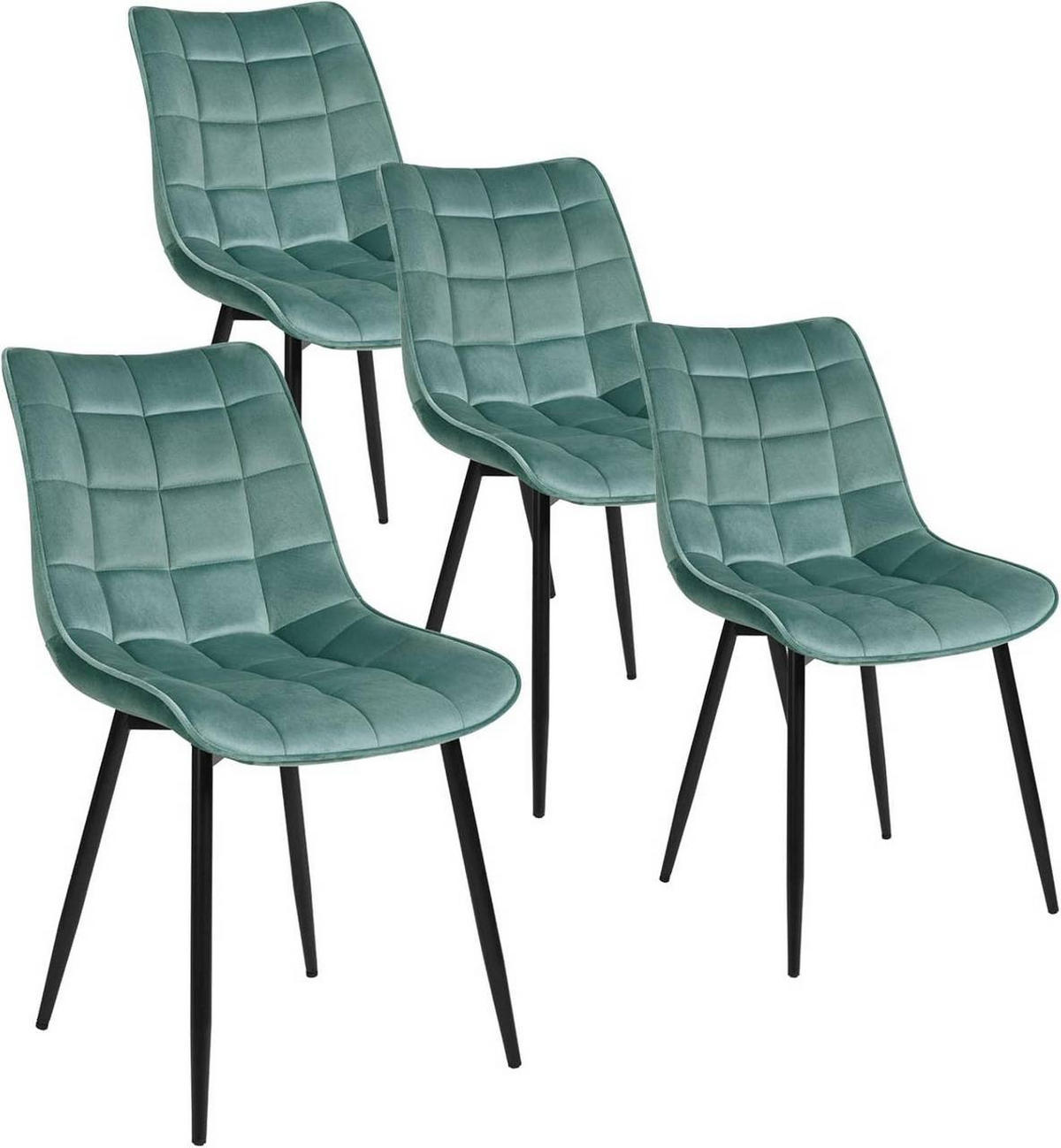 ESSZIMMERSTUHL 4er Set, Samt, Metallbeine, Türkis - Türkis/Schwarz, Textil/Metall (46/85.5/40.5cm) - Woltu