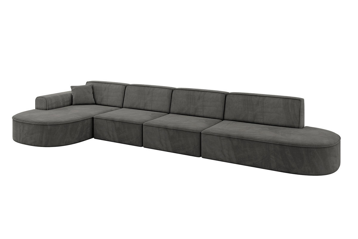 ECKSOFA Ottomane Links MARI-L3 - 413x171x79 cm Dunkelgrau Velours - Dunkelgrau/Schwarz, Holzwerkstoff/Kunststoff (413/171cm) - ALTDECOR