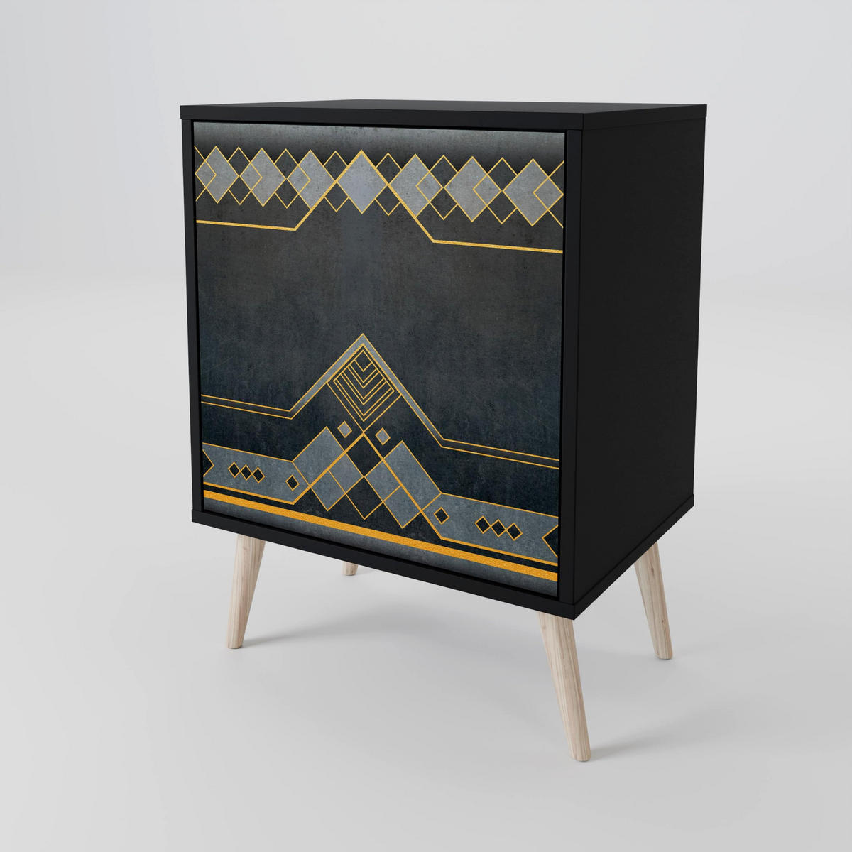 SIDEBOARD ROYAL ORDINARINESS, Schwarz, 57,5x42x72,5 cm, Schwarze Metallfüße - Multicolor/Schwarz, Holzwerkstoff/Metall (57.5/72.5/42cm) - SpaceRebels