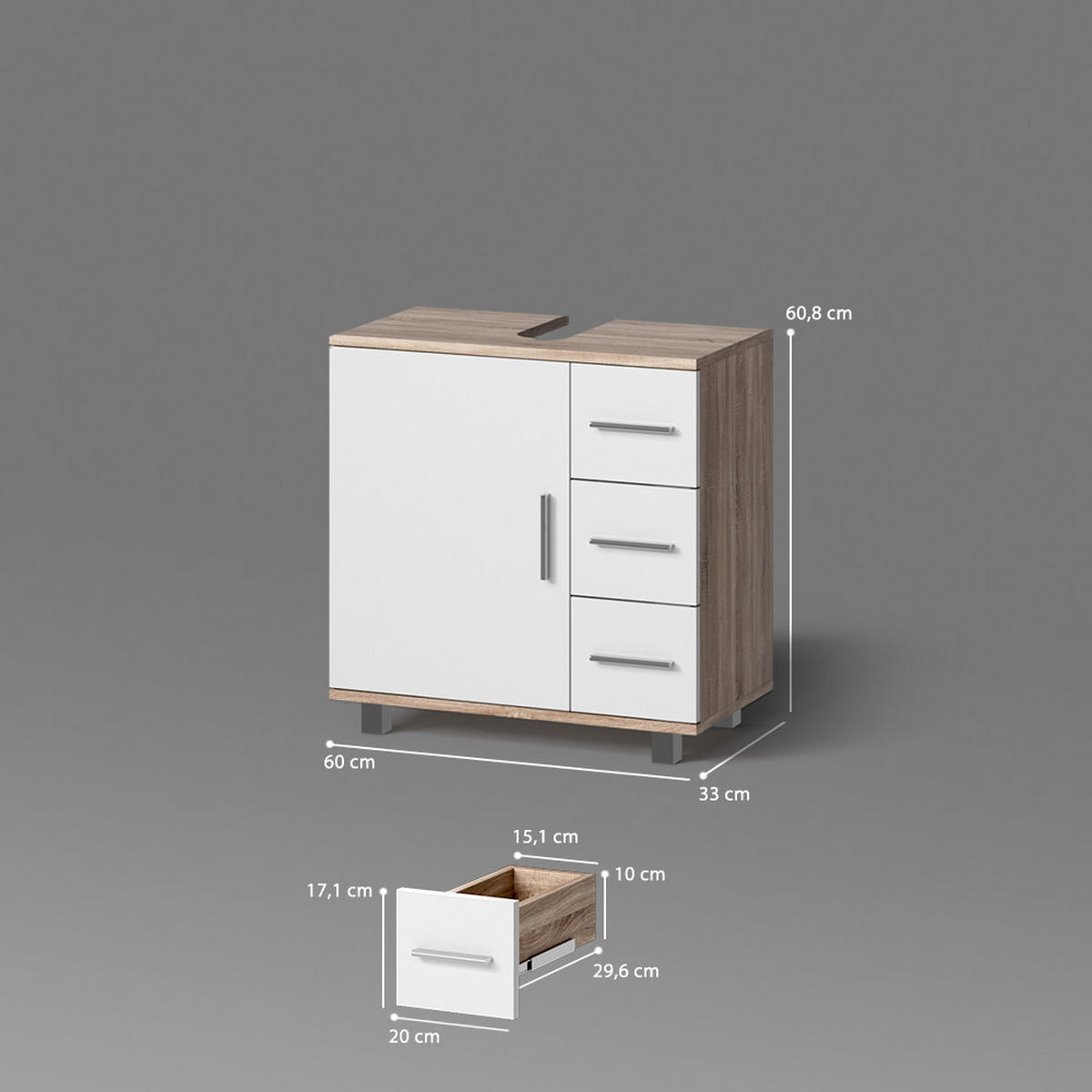 WASCHBECKENUNTERSCHRANK Eisak Sonoma 60 x 60 cm - Sonoma Eiche, Holzwerkstoff (60/60/33cm) - Livinity®