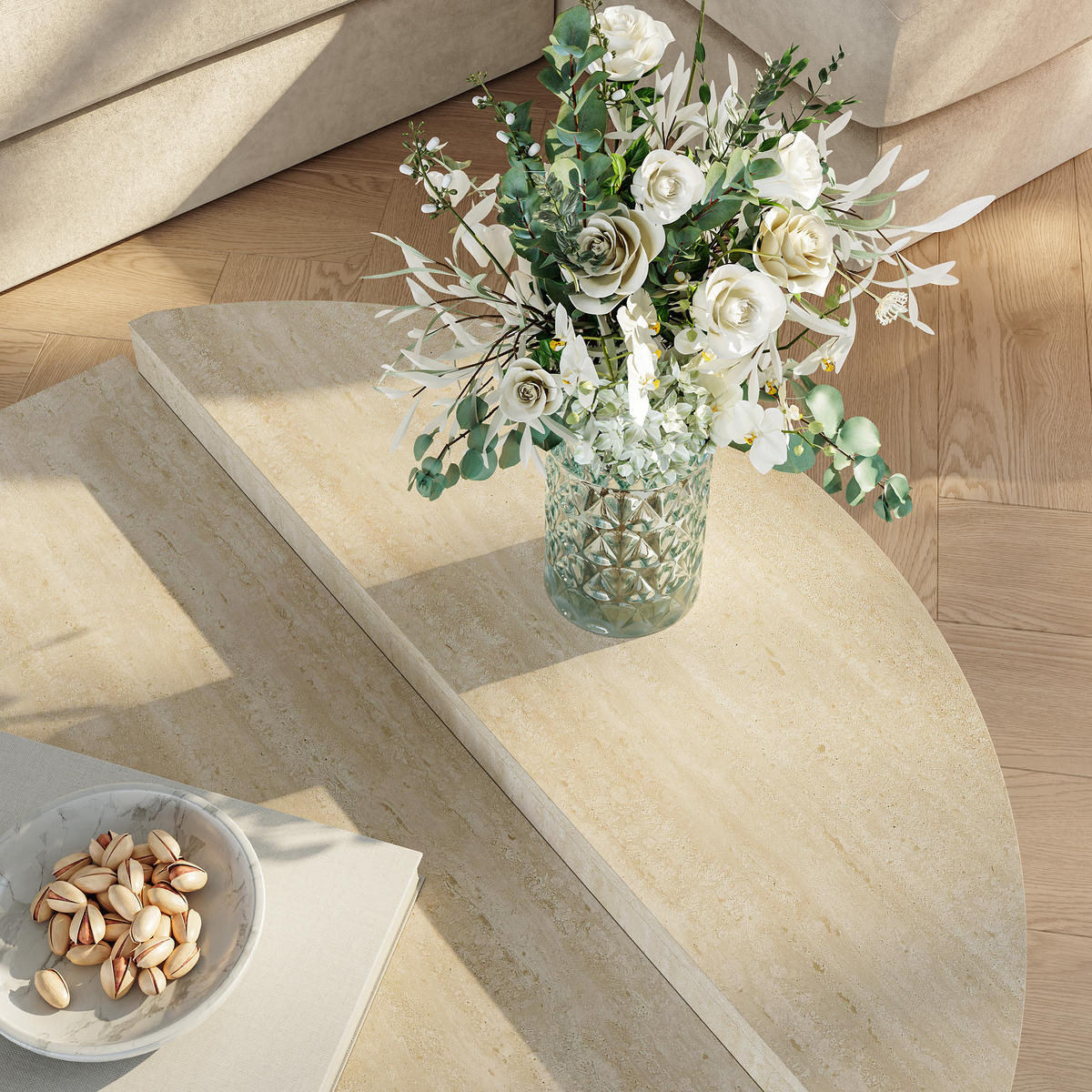 KAVANOVÝ STOLEK Tondesdaslo 90/90/35 cm - béžová, kompozitní dřevo (90/90/35cm) - [en.casa]