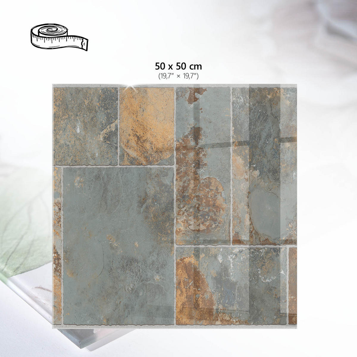 TISCHPLATTE 50x50 cm – Rustikale Fliesen - Beige, Glas (50/50/0.4cm) - Wallfluent