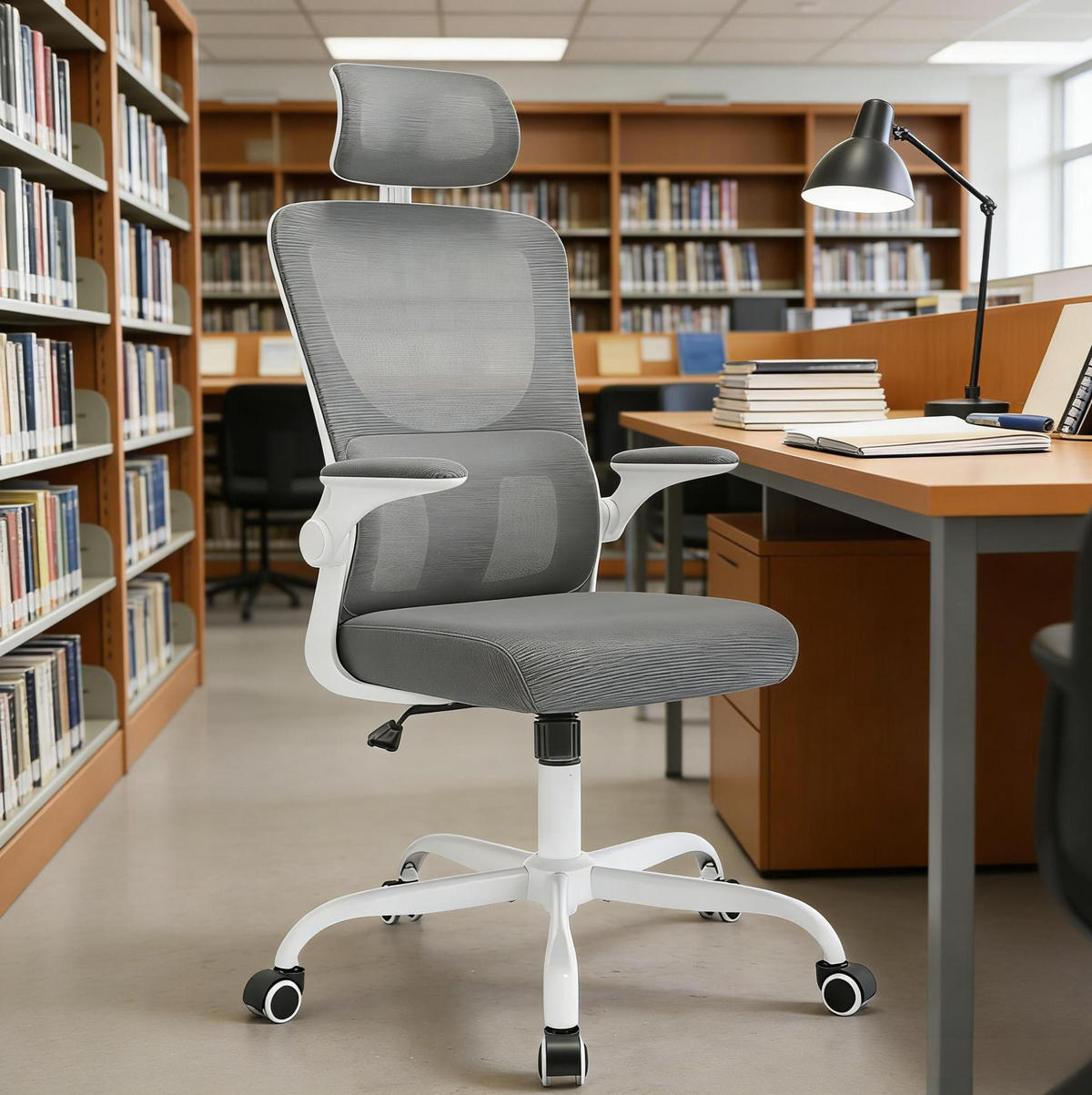 BÜROSTUHL ergonomisch höhenverstellbar Grau mit Rollen - Grau, Metall (62/123.5/67.5cm) - Meubliv