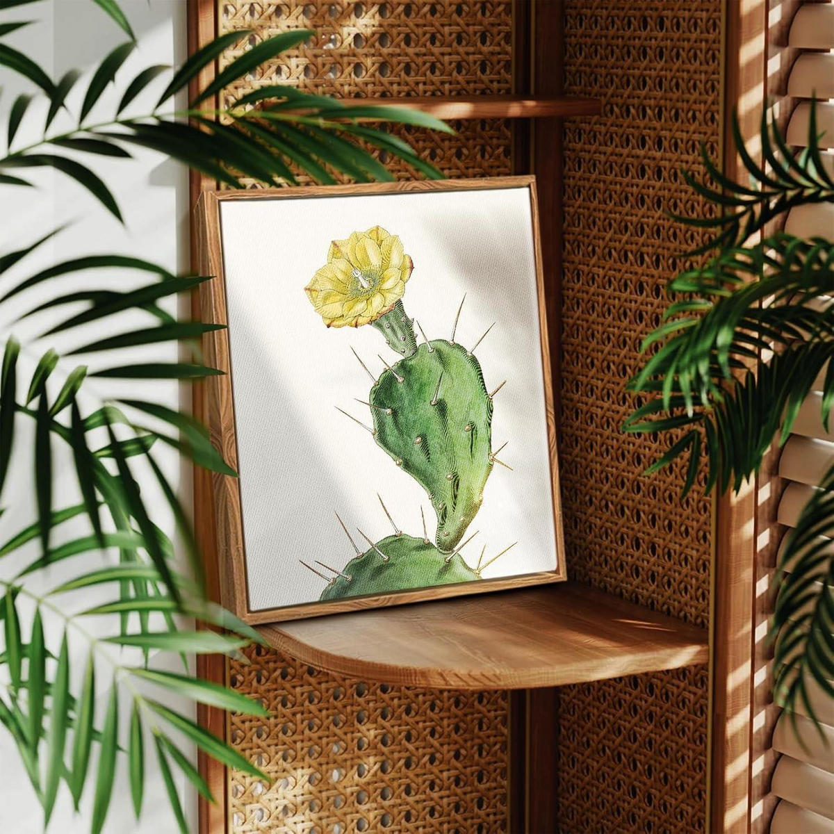 LEINWANDBILD mit Rahmen Botanisch Opuntie 20 x 25 cm - Grün, Holz (20/0.5cm)