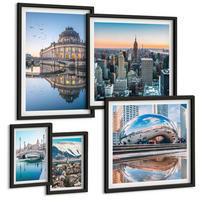 BILDER SET 5er Set - 50x50 cm & 20x30 cm & 40x60 cm Schwarzer Rahmen - Architektur von Städten am Wasser - Schwarz, Kunststoff (40/60cm) - TULUP