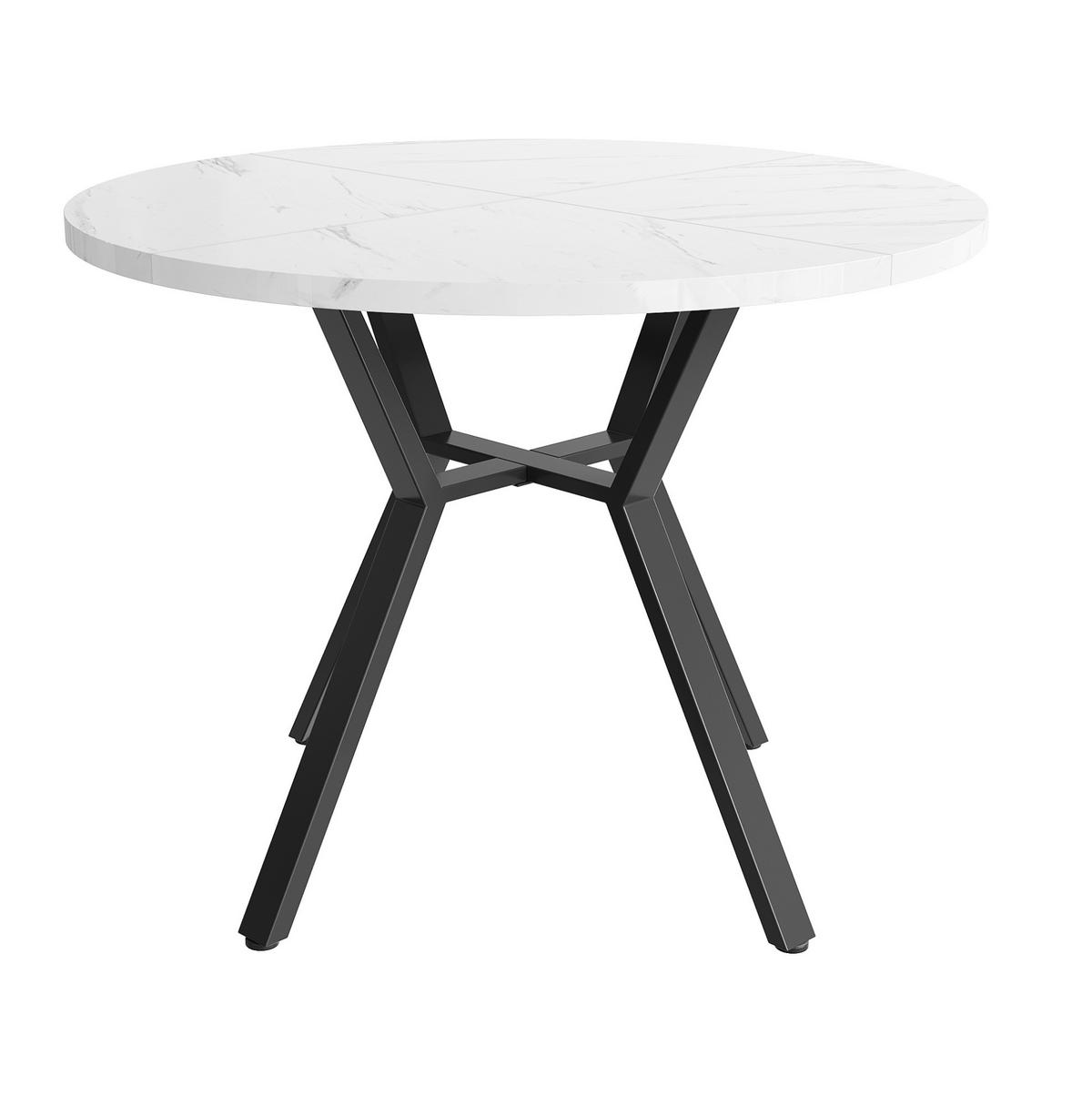 ESSTISCH rund, MDF in Marmoroptik mit /-Metallgestell, Ø 100/75 cm, Weiß/Schwarz - Schwarz, Holzwerkstoff (100/100/75cm) - Redom