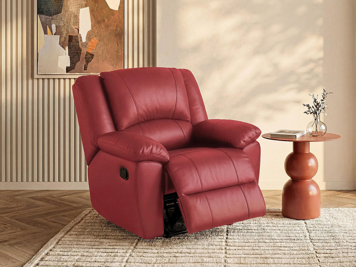 RELAXSESSEL - 1 Person - Leder - Rot - - Rot, Leder (102/97/99cm) - Vente-Unique