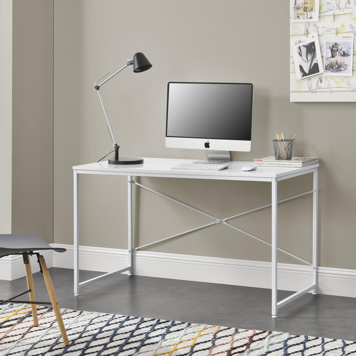 SCHREIBTISCH Røros - Weiß, Holzwerkstoff/Metall (60/120/72cm) - [en.casa]