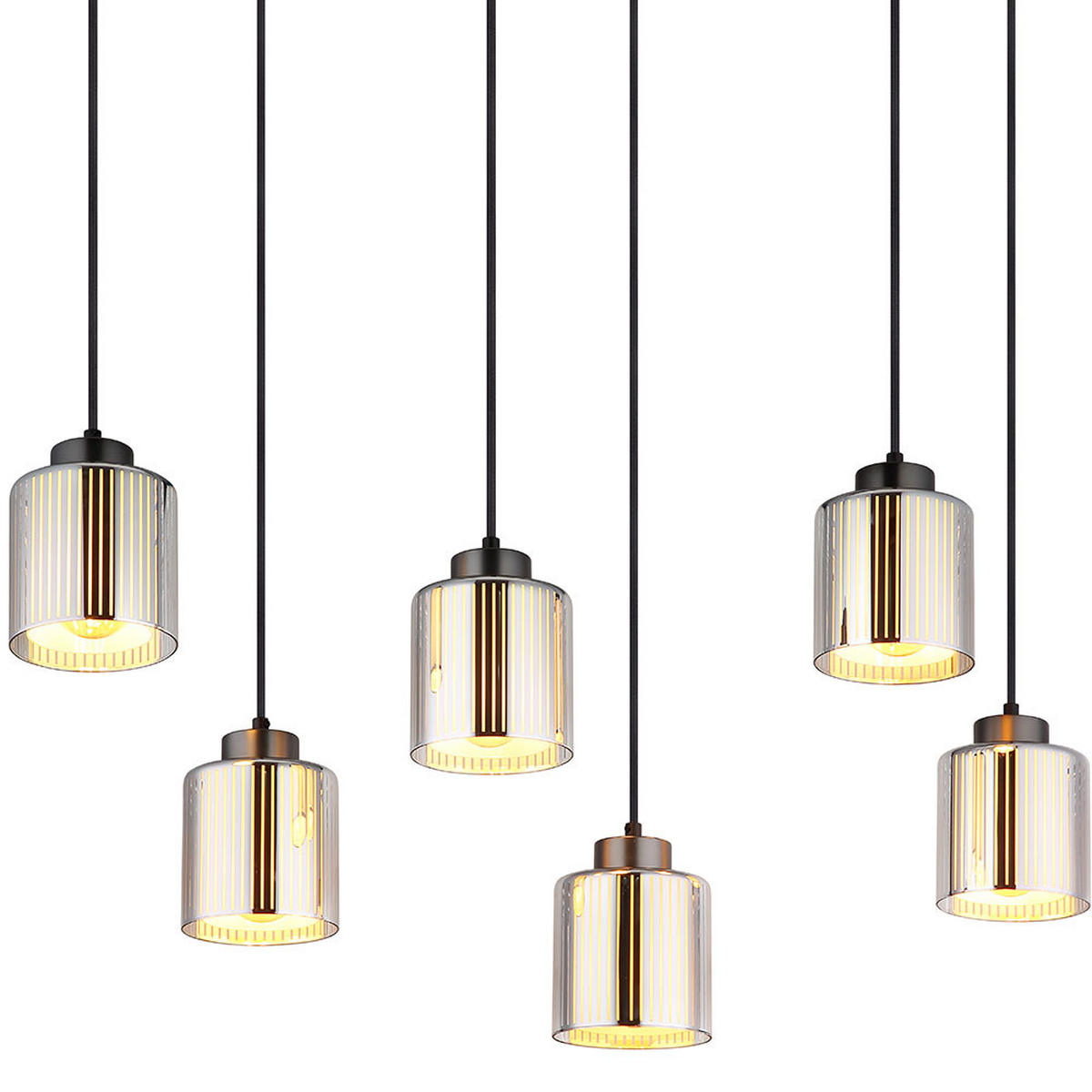 HÄNGELEUCHTE Glas Schwarz Chrom 6-flammig - Schwarz, Glas (83/30/120cm) - Globo Lighting