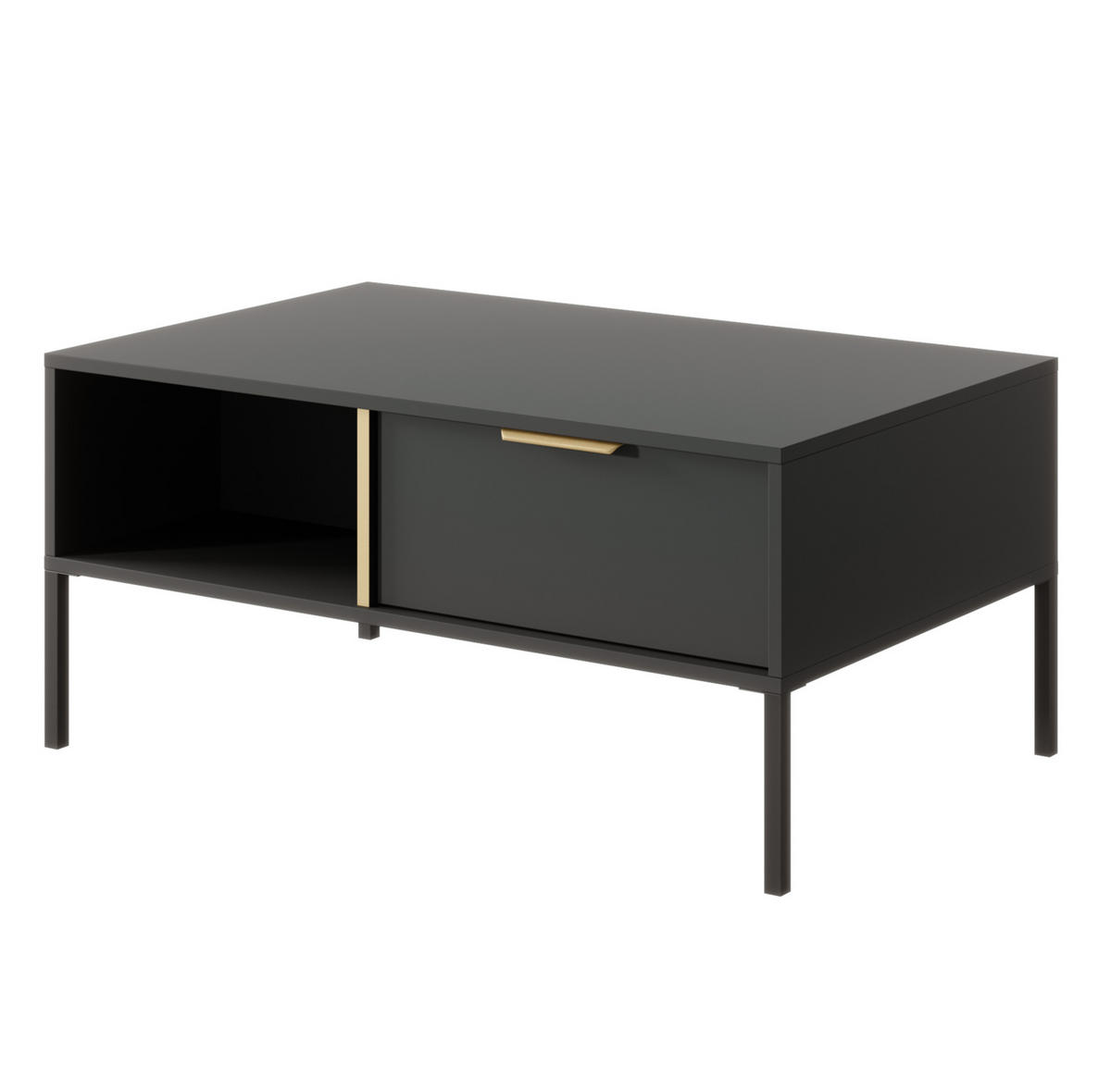COUCHTISCH Catanian 1S Grau 96,9/44,4/60 cm – mit goldenen Griffen und schwarzen Beinen - Schwarz/Grau, Holzwerkstoff/Metall (60/96.9/44.4cm) - AX Living