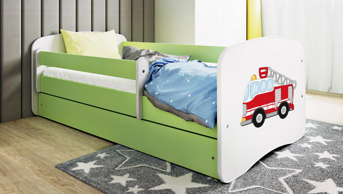 KINDERBETT Emily mit Schublade und Matratze, Grün 70x140 cm - Rot/Grün, Holzwerkstoff (140/70cm) - WFL GROUP