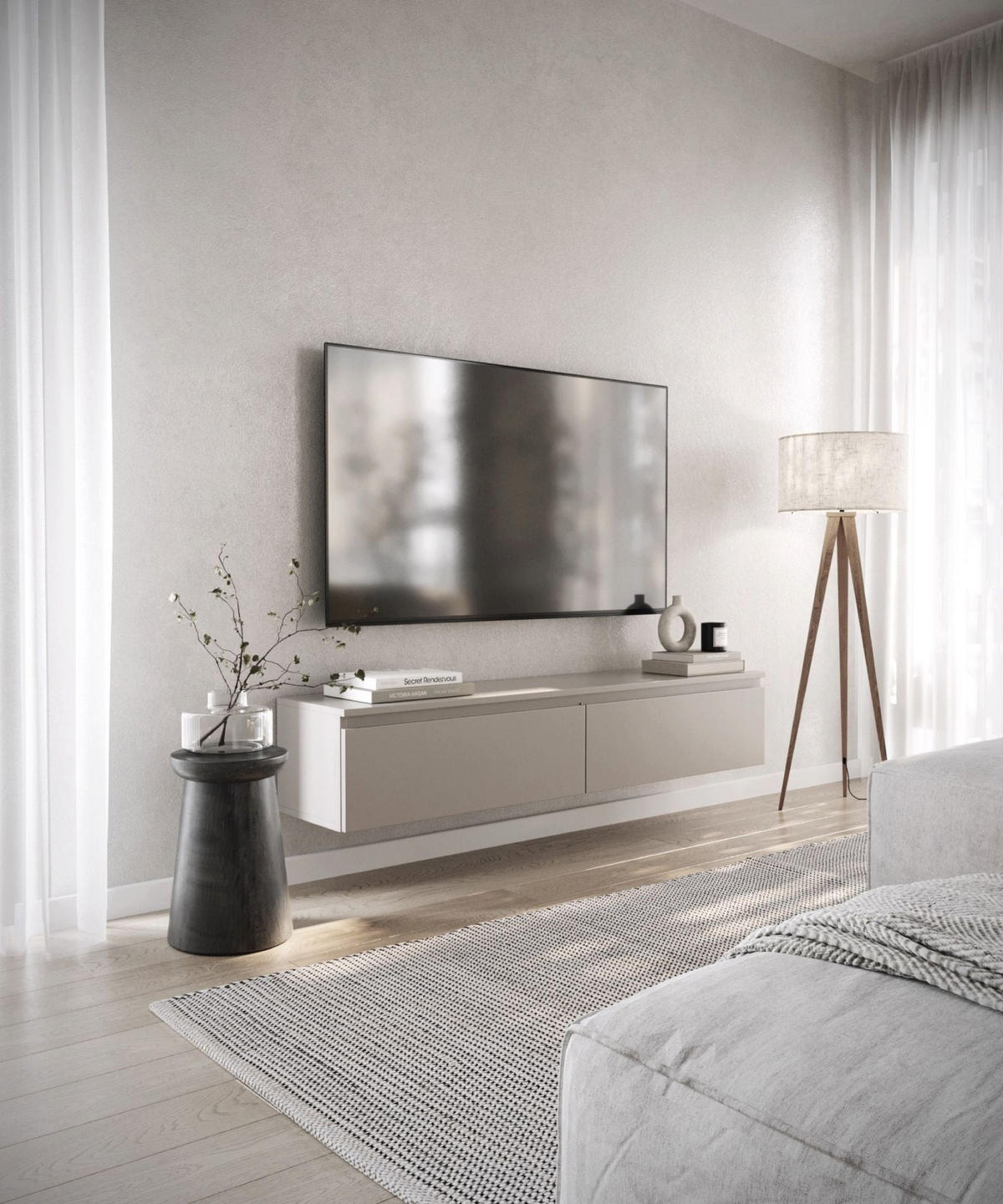 TV stolek Bemmi šedobéžový 150/28/32 cm - kašmírová, kompozitní dřevo (150/28.4/31.8cm) - Selsey
