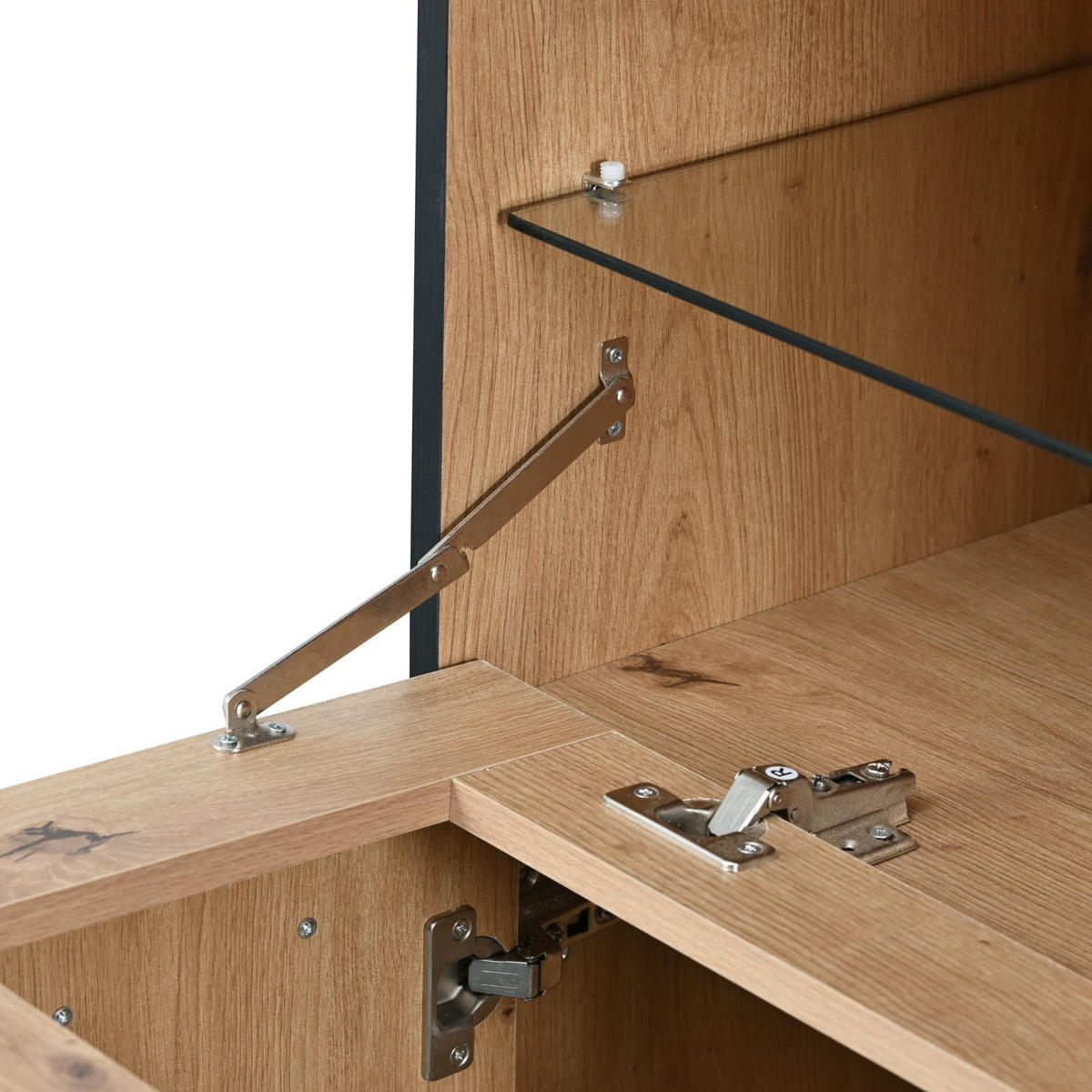 WEINSCHRANK 110x38x111 cm Holz, 2 Türen, Glasregal, Weinhalterung, LED-Beleuchtung - Naturfarben, Holz (110/111/38cm) - PARAFTA HOME