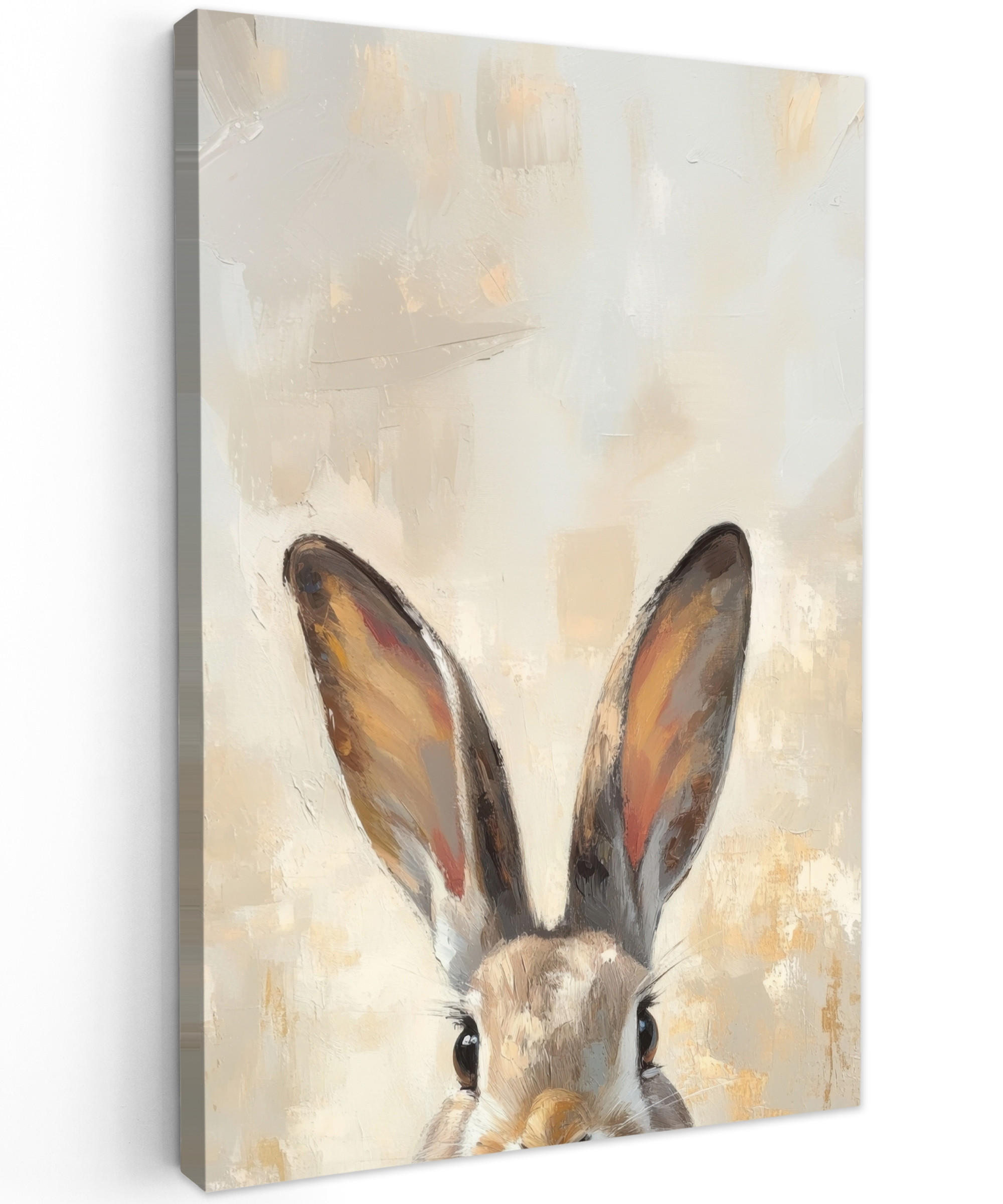 LEINWANDBILD Hase - Ohren - Braun Deko XXL 80x120 cm - Beige, Textil (80/120cm) - MuchoWow