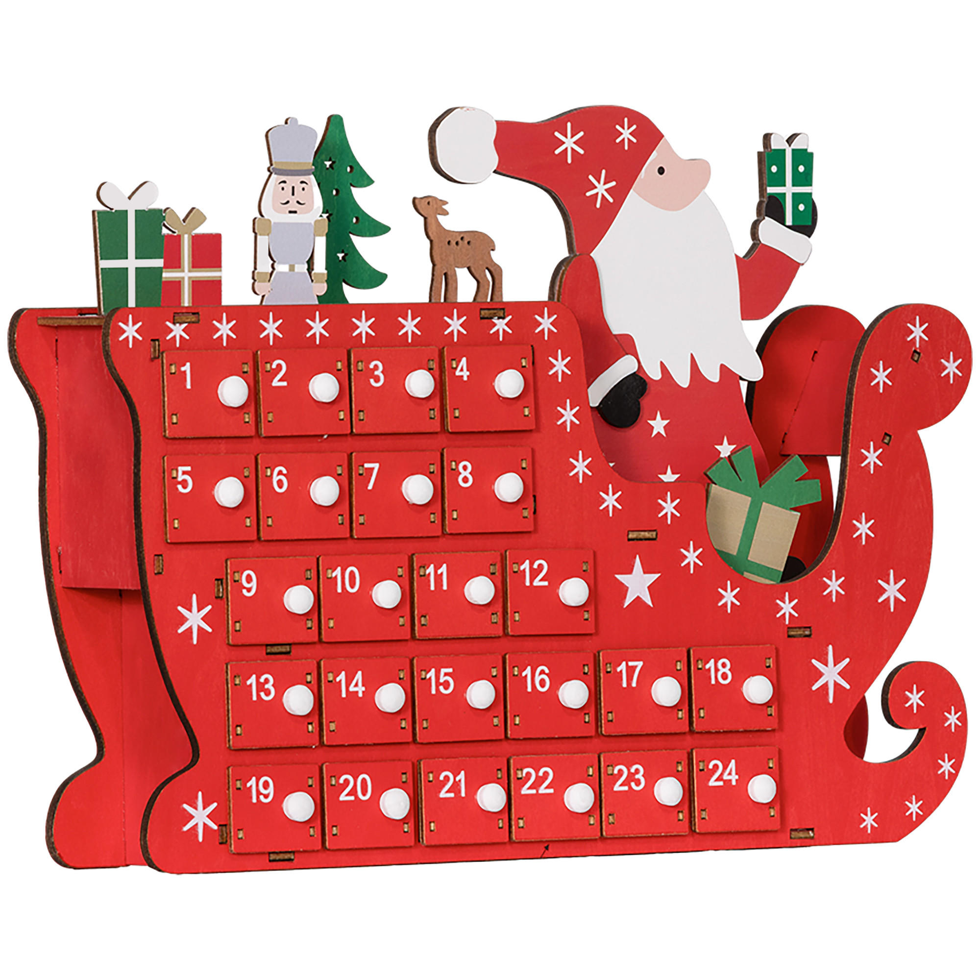 WEIHNACHTS-ADVENTSKALENDER - Rot, Holz (8/36/22.5cm) - HOMCOM