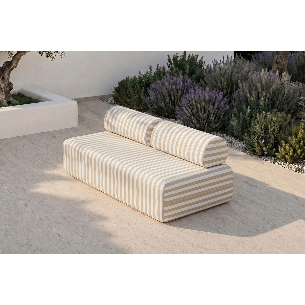 2-3-SITZER-GARTENSOFA mit Streifen, weiß und beige - Beige, Textil (95/70.5/190cm)