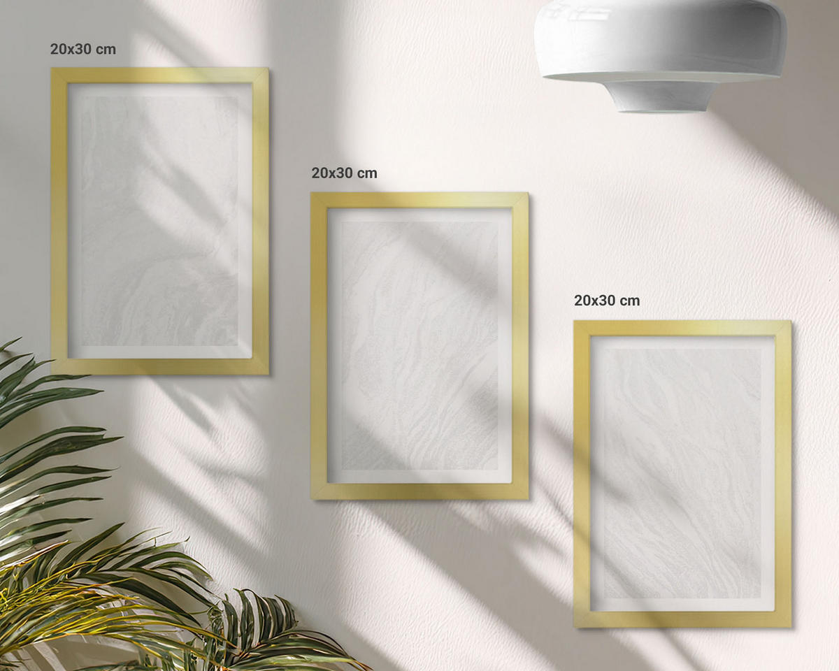 WANDBILDER 3er Set - 20x30 cm Goldrahmen - Elegante Marmorstruktur - Goldfarben, Kunststoff (20/30cm) - ArtPrintCave