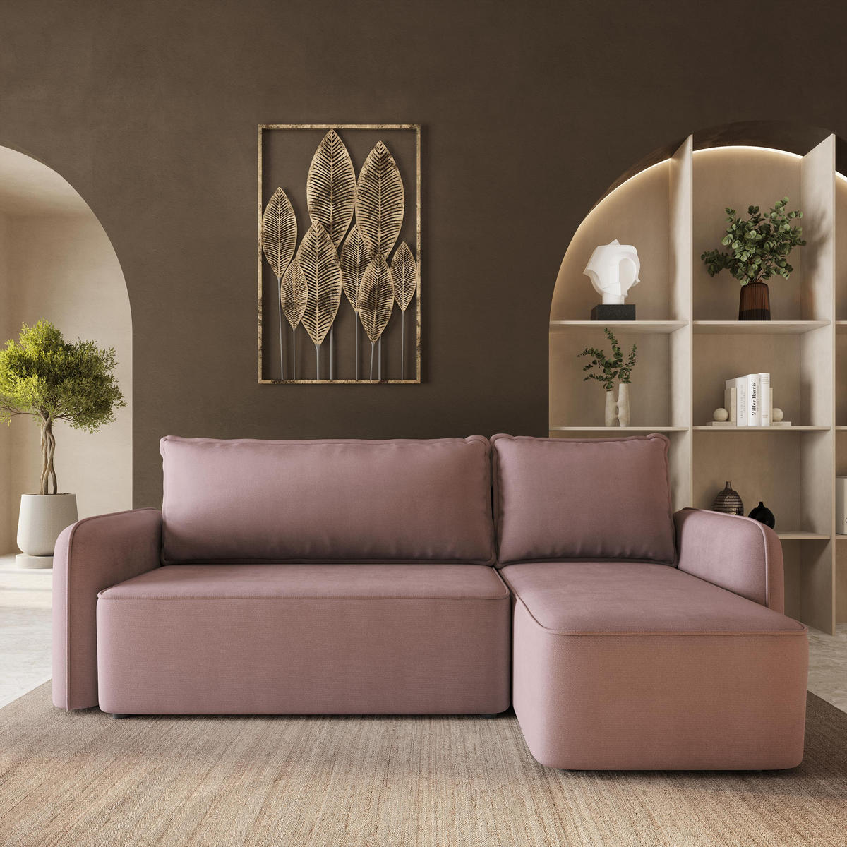 ROHOVÁ Sedačka DOLVER KRONOS 27, Pudrově růžová - šedá/světle růžová, dřevo/textil (238/156cm) - MASSENO