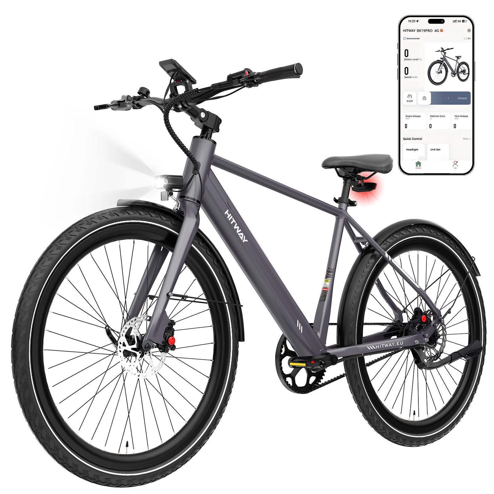 E-BIKE BK19PRO ,IP67 wasserdicht, App-gesteuert - Grau, Metall (78cm) - HITWAY