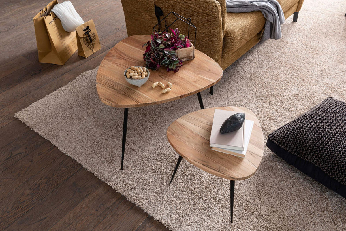 BEISTELLTISCH Set – Holz Metall Braun Schwarz 60x51x60 cm 42x37x42 cm - Beige/Schwarz, Holz/Metall (60/60/51cm) - KADIMA DESIGN