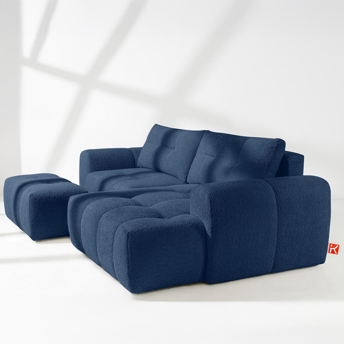 ECKSOFA RECHTS RAVIA, Bouclé, Marineblau - Dunkelblau, Holz/Textil (256/104cm) - KONSIMO®