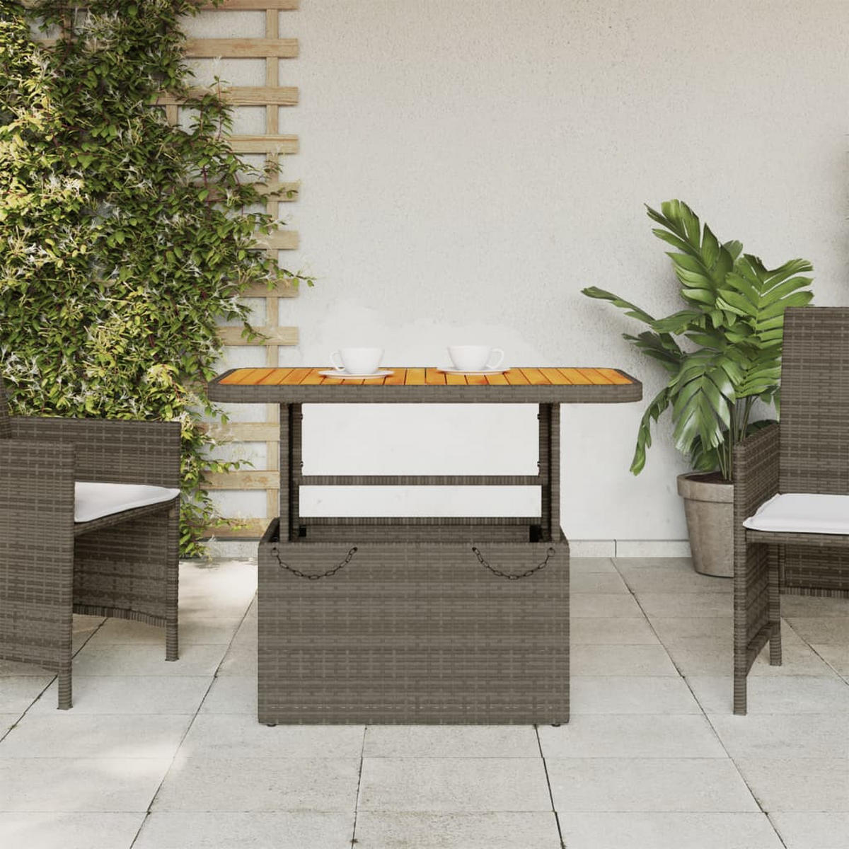 GARTENTISCH Grau 90/55/71 Cm Poly Rattan Und Akazienholz - Grau, Kunststoff (90/55/71cm) - vidaXL