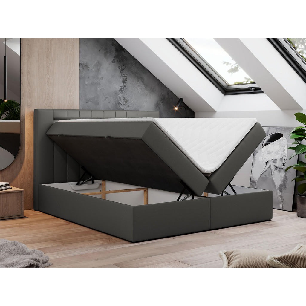 Thumbnail - MKS Boxbett, Dunkelgrau, Textil, 2-Sitzer, H3, Rechteckig, 140x200 cm, Schlafzimmer, Betten, Boxspringbetten