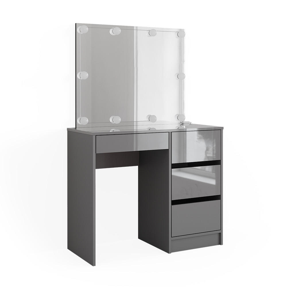 SCHMINKTISCH Sherry Grau 90 cm mit LED Beleuchtung und Hocker - Grau, Holzwerkstoff (90/75/40cm) - Vicco
