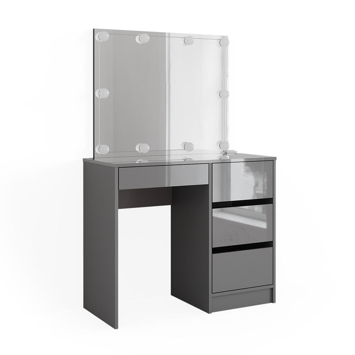 SCHMINKTISCH Sherry Grau 90 cm mit LED Beleuchtung und Hocker - Grau, Holzwerkstoff (90/75/40cm) - Vicco