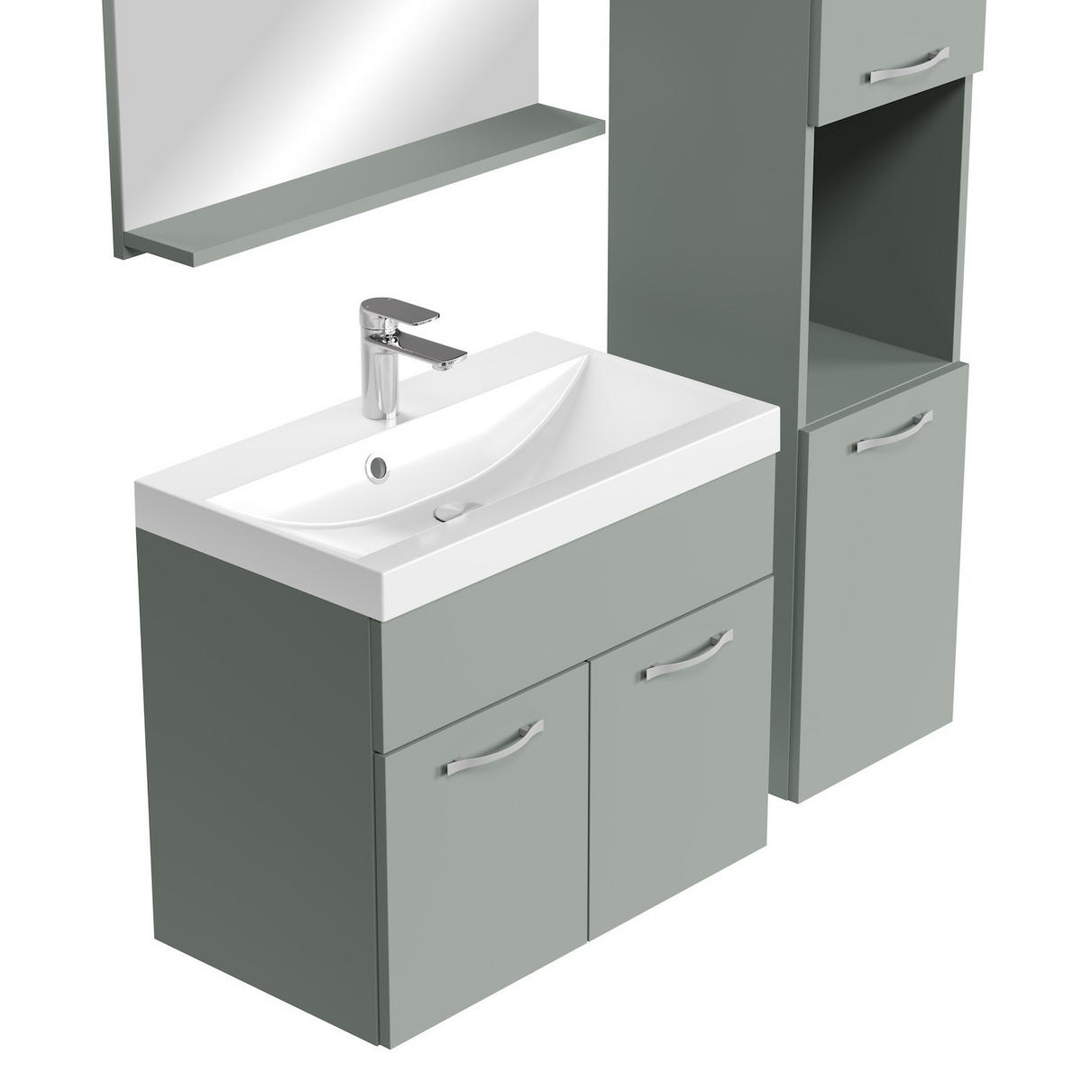 BADMÖBEL-SET Montreal 4 Teile Grau Matt - 60 x 35 x 51 cm - Grün, Holz (60/51/35cm) - Badplaats