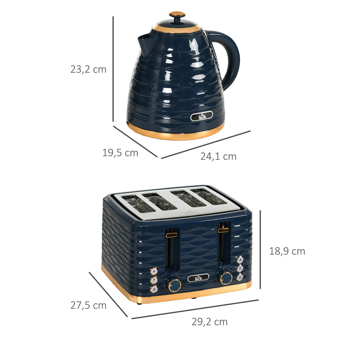 WASSERKOCHER-TOASTER-SET mit 1,7 L Wasserkocher, 4 Scheiben-Toaster, Blau - Blau, Kunststoff (19.5/23.2/24.1cm) - HOMCOM