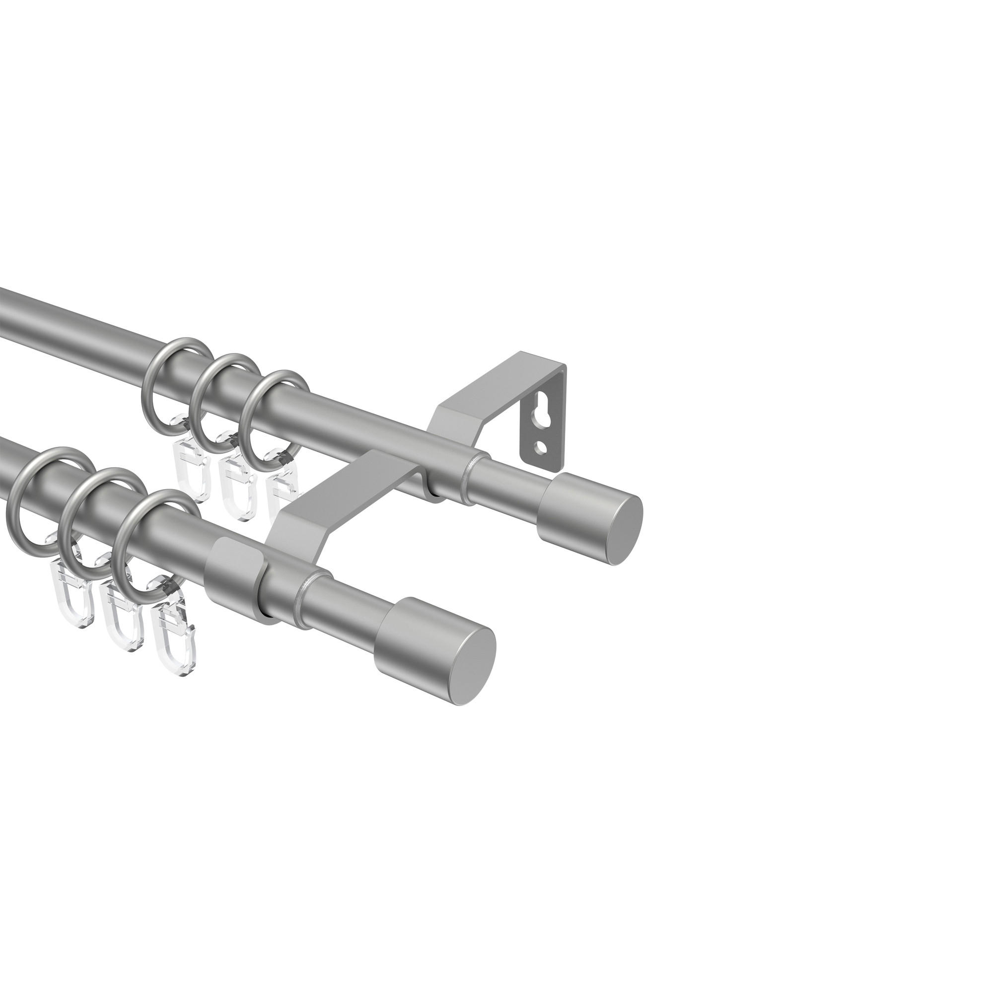 TELESKOP-GARDINENSTANGEN-SET Hera Livo 130-240 cm, 2-läufig, 16/13 mm Ø Silbergrau - Silberfarben/Alufarben, Kunststoff/Metall (240cm) - INTERDECO