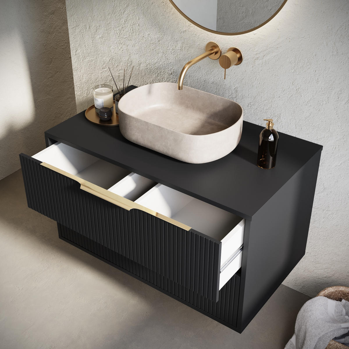 SKRINKA POD UMÝVADLO Rimini 2 zásuvky matná čierna - 80 x 46 x 46 cm - čierna, drevo (80/46/46cm) - Badplaats