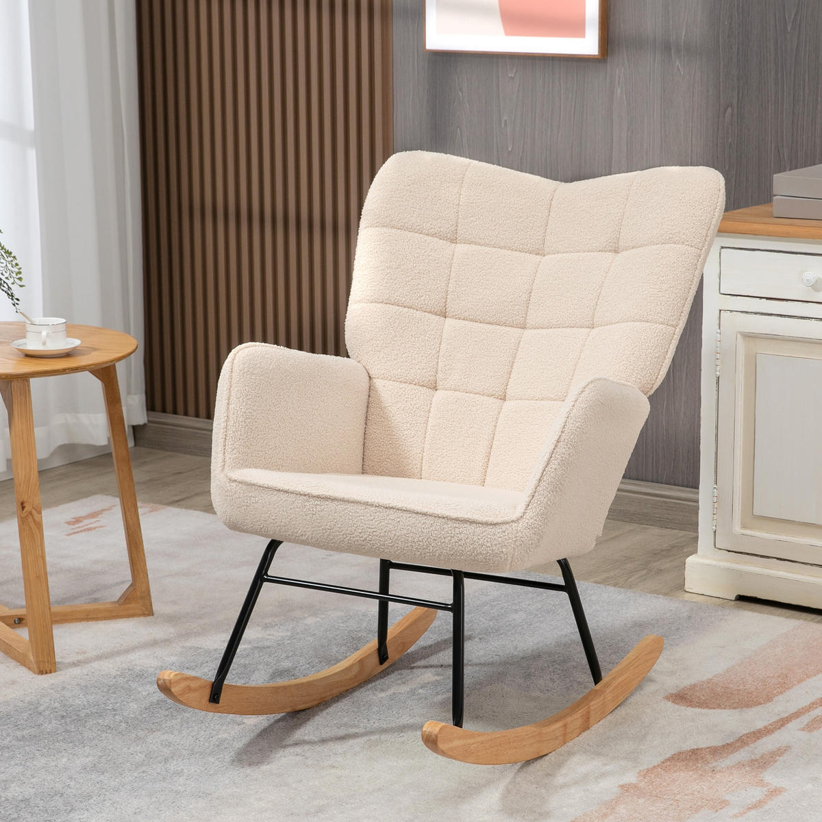 SCHAUKELSTUHL 71/98/101 cm Beige Wollstoff - Beige, Textil (98/101/71cm) - Oxeza