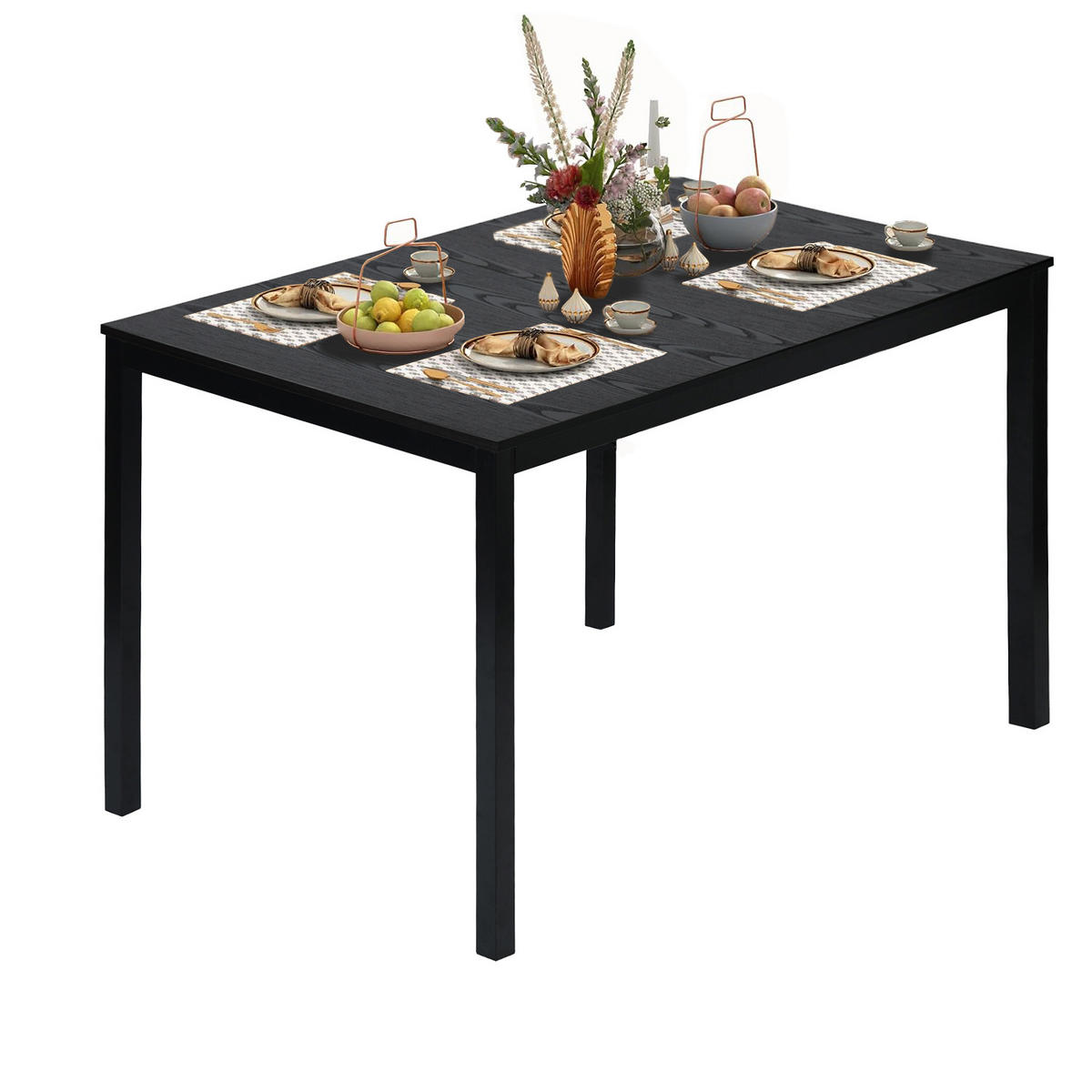 AUSZIEHBARER Esstisch mit 4 Design-Stühlen, 5-teiliges Set, Schwarz + Grün - Grün, Textil (47/81/81cm) - Meubles Cosy