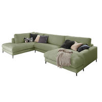 WOHNLANDSCHAFT CARA Grün Cord - Schwarz/Grün, Textil (341/84/223cm) - KAWOLA