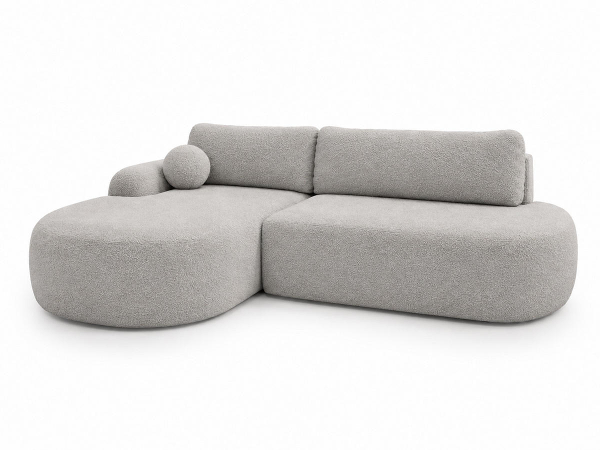ECKSOFA Aurio O Bouclé-Stoff Grau Links - Grau, Holz/Textil (271/177cm) - Graingold
