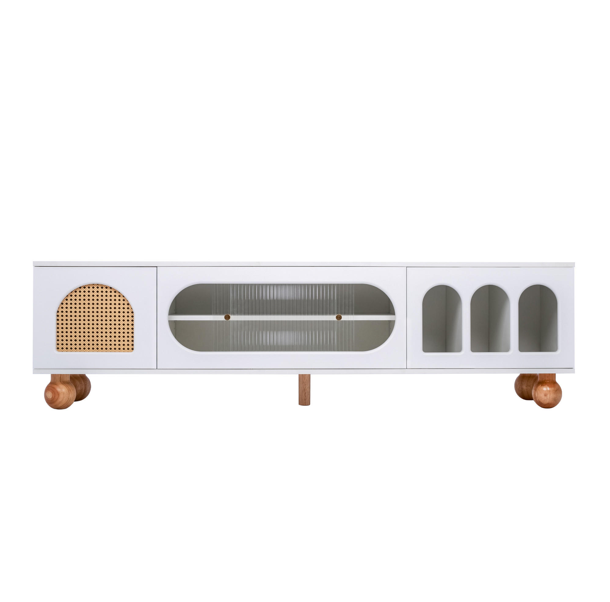 LOWBOARD 170/47/37 cm aus Holzwerkstoff mit Rattanoptik und Glasschiebetür Weiß - Weiß, Holzwerkstoff (170/37/47cm) - Modenvie