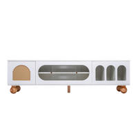 LOWBOARD 170/47/37 cm aus Holzwerkstoff mit Rattanoptik und Glasschiebetür Weiß - Weiß, Holzwerkstoff (170/37/47cm) - Modenvie