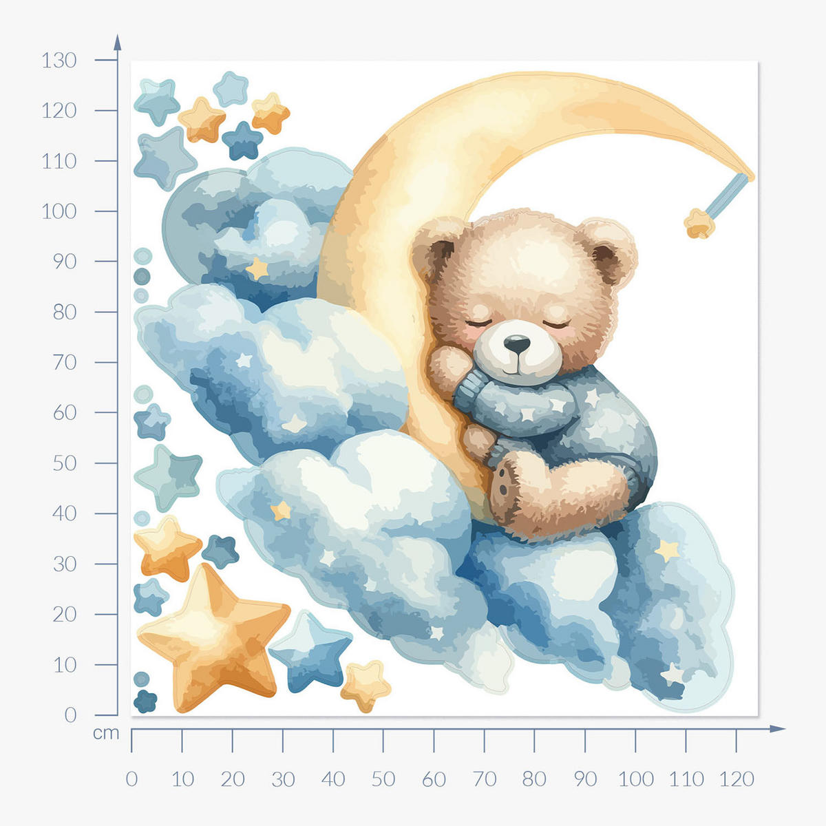 WANDAUFKLEBER 130x124cm - Süßer schlafender Bär - Multicolor, Kunststoff (130/124/0.1cm) - Wallfluent